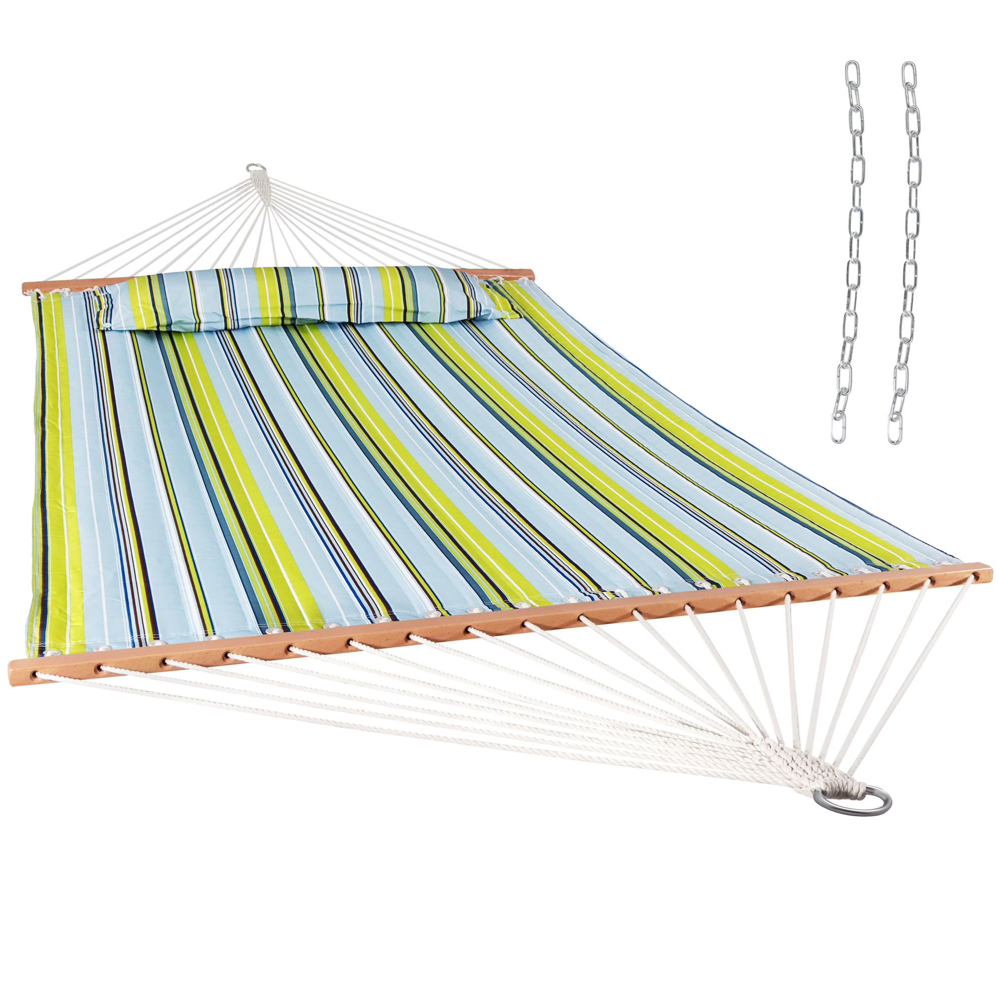 Sunnydaze Decor Quilted Hammock with Spreader Bars, Blue/Green, Model# LY-BGHFWP